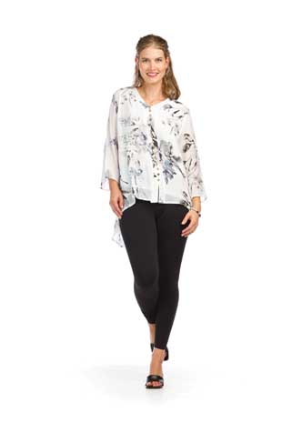 PT-14153 - FLORAL LAYERED TAB SLEEVE BLOUSE - Colors: AS SHOWN - Available Sizes:XS-XXL - Catalog Page:64 